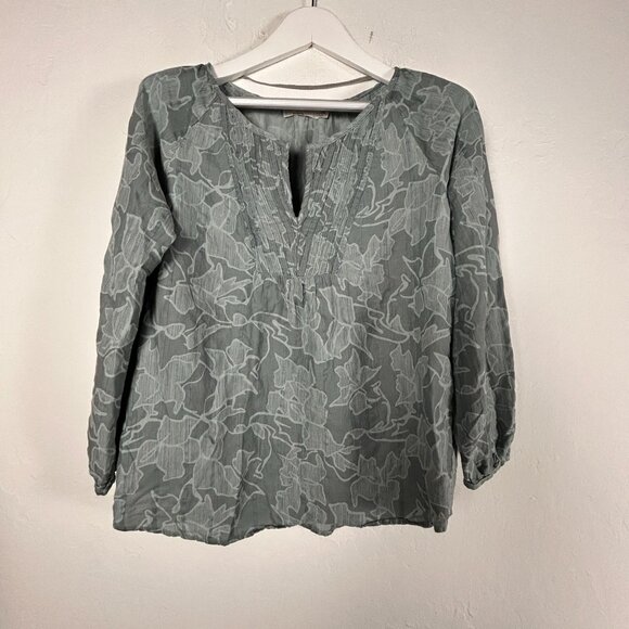 Prana Womens Leonardo Green Vines Top Large Long Sleeve Organic Cotton Blend - Picture 1 of 7